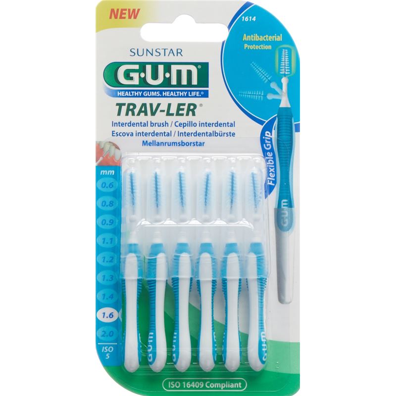 GUM SUNSTAR Trav-Ler 1.6mm conic blau 6 Stk