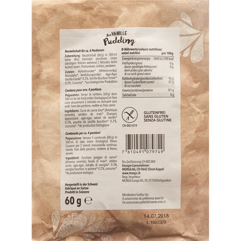 MORGA BIO Pudding Vanille Curcuma Btl 60 g