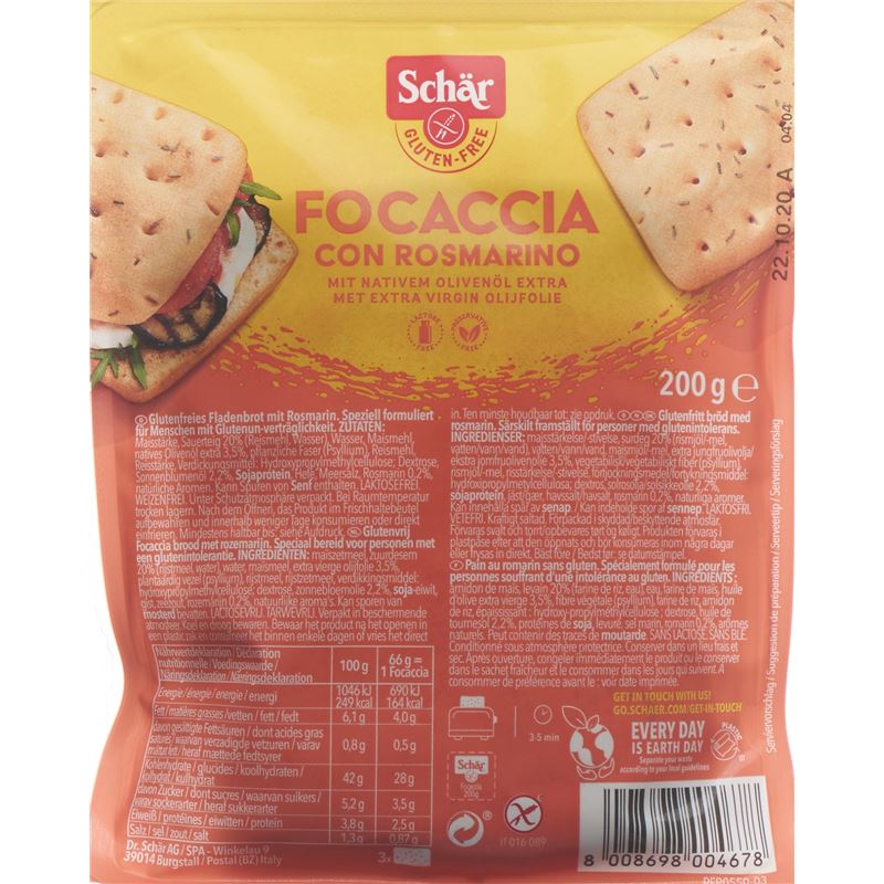 SCHÄR Focaccia mit Rosmarin glutenfrei 200 g