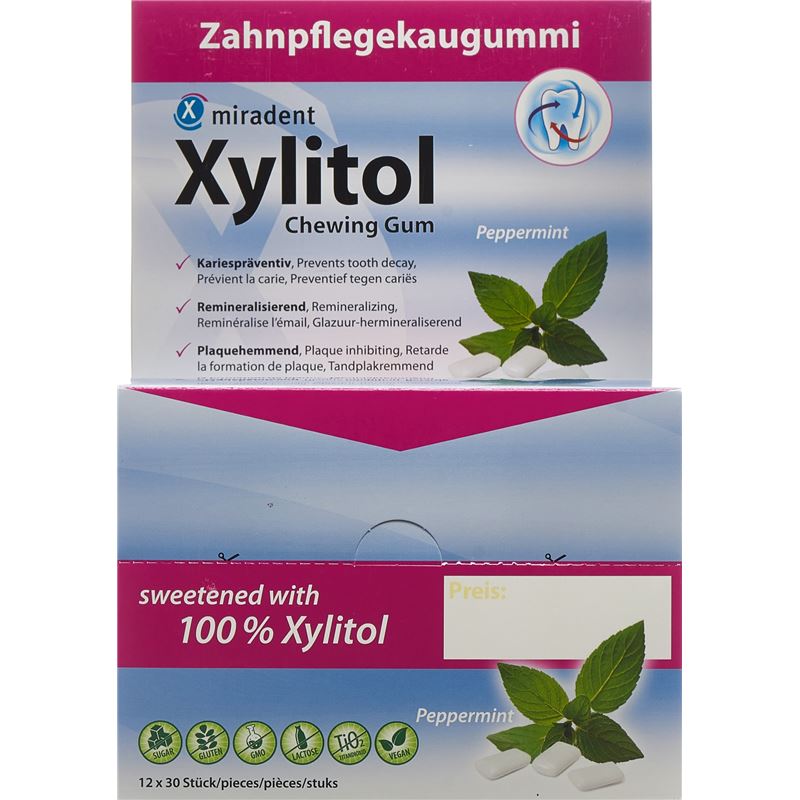 MIRADENT Xylitol Kaugummi Mint 12 x 30 Stk