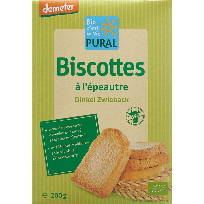 PURAL Dinkelzwieback ohne Zucker Demeter 200 g
