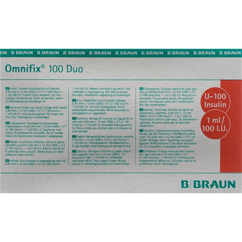 OMNIFIX Insulin 1ml duo mit Kanüle G26 100 Stk