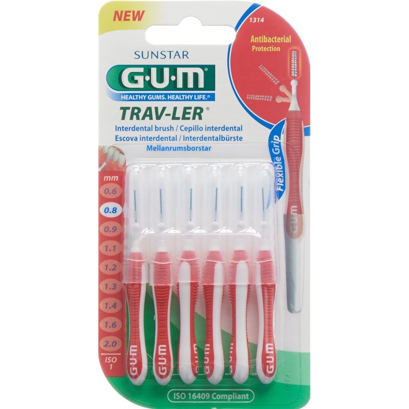 GUM SUNSTAR Trav-Ler 0.8mm cylindric rot 6 Stk