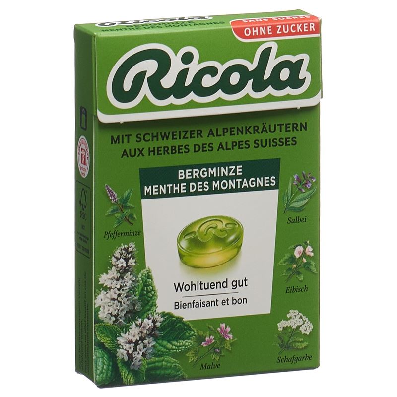 RICOLA Bergminze Bonbons o Zucker Box 50 g