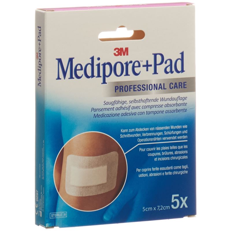 3M MEDIPORE+PAD 5x7.2cm Wundkisse 2.8x3.8cm 5 Stk