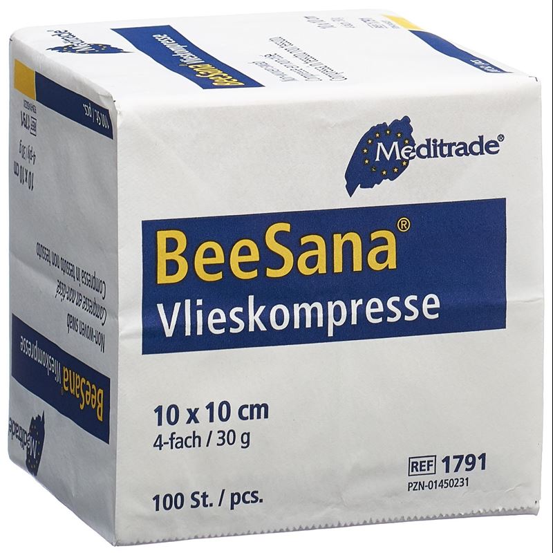 BEESANA Vlieskompr 10x10cm 30g/m2 4f 100 Stk